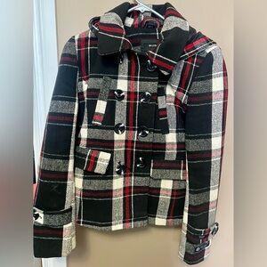 Black and Red Plaid Peacoat